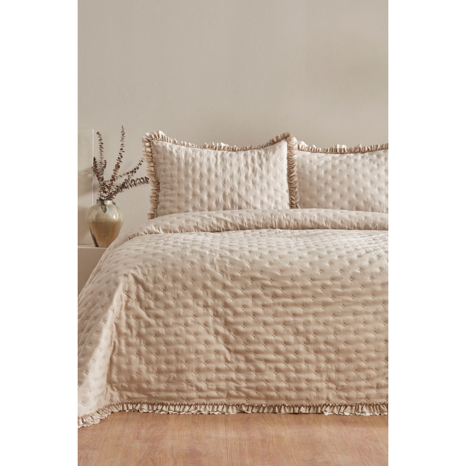 Viona Tek Kişilik Yatak Örtüsü Seti Bej