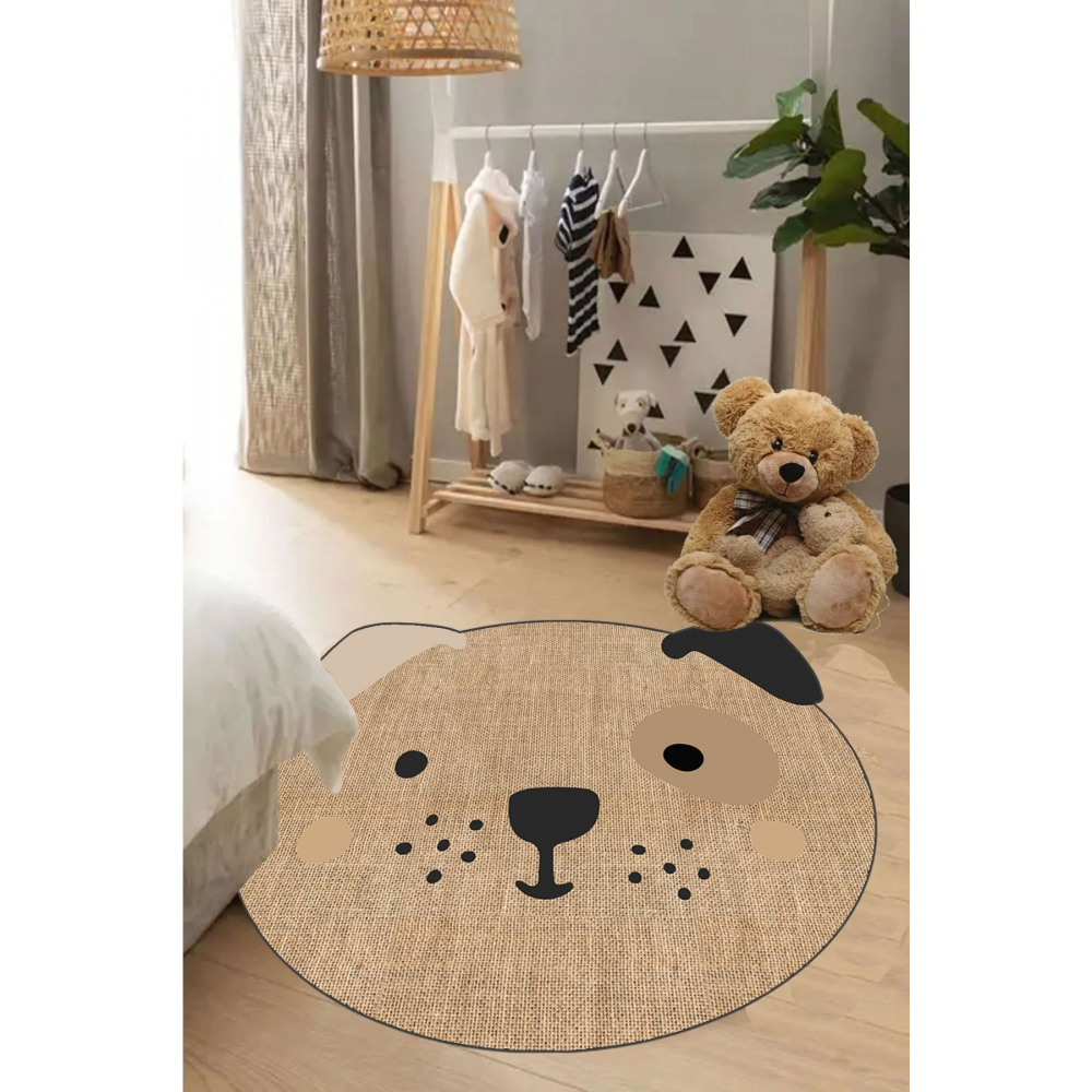 Dijital Kaymaz Yıkanabilir Jüt Görünümlü Sevimli Köpek Modern Çocuk Halısı Çocuk Odası Halısı