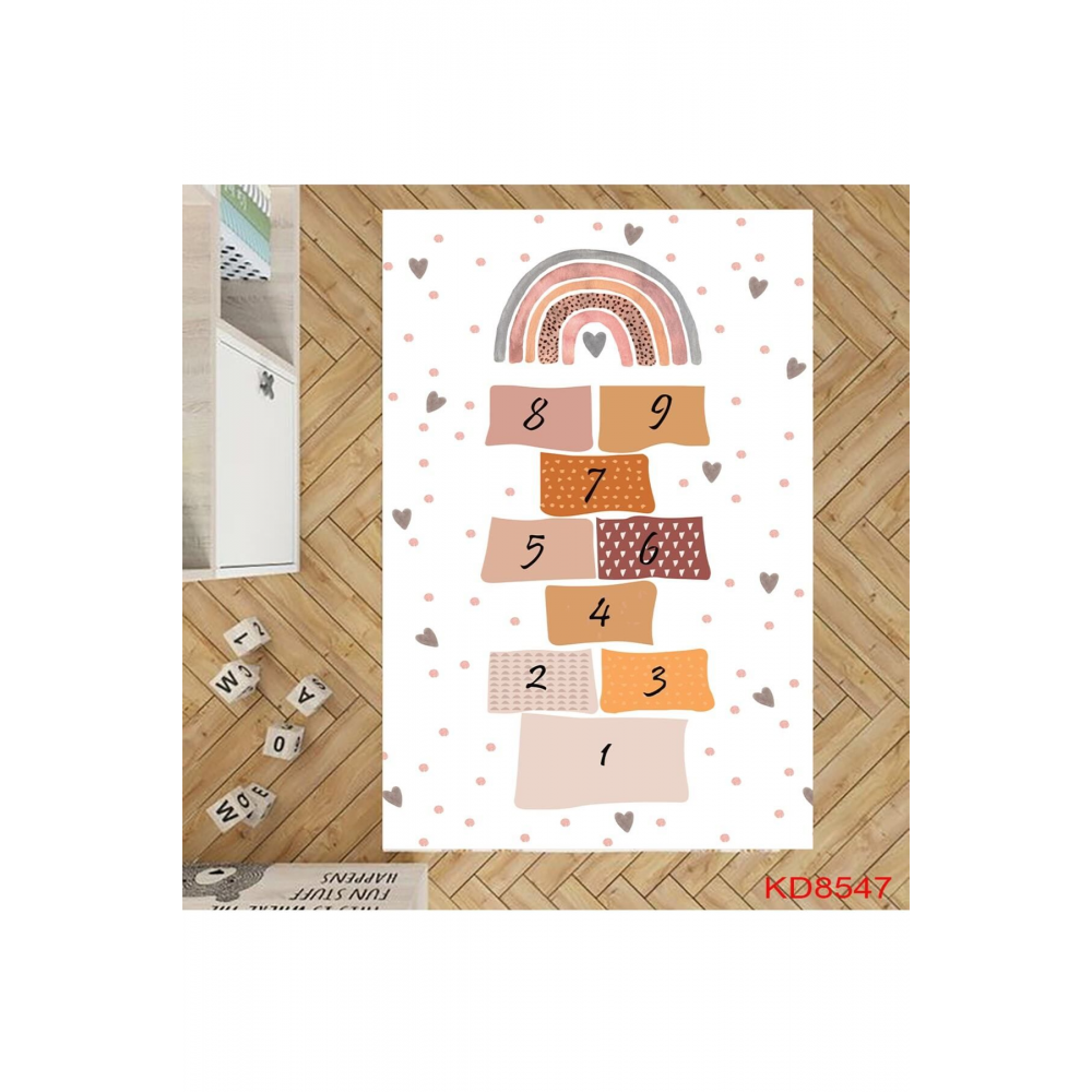 Seksekli Oyun Halısı, Çocuk Halısı, Dekoratif Halı, Kaymaz Taban, Yıkanabilir, Leke Tutmaz