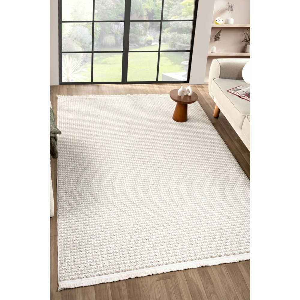 Beyaz Bej Yumuşak Dokulu Halı Kilim Salon Mutfak Koridor Yolluk Dokuma Makine Halısı 006
