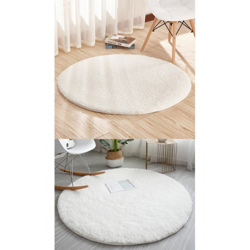 Sürpriz Ev Tekstil Yuvarlak Beyaz Renk Peluş Yıkanabilir Halı