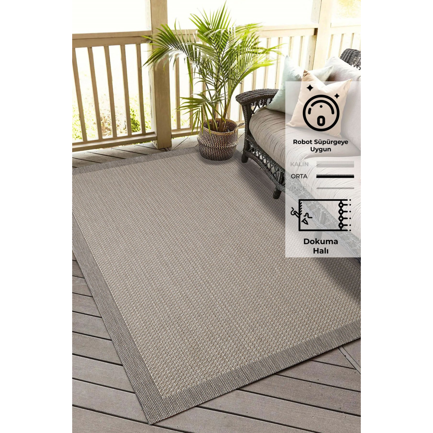 Konfor Sisalux 3091 Bej Jüt Tabanlı Modern Dokuma Kilim Sisal Hasır Halı