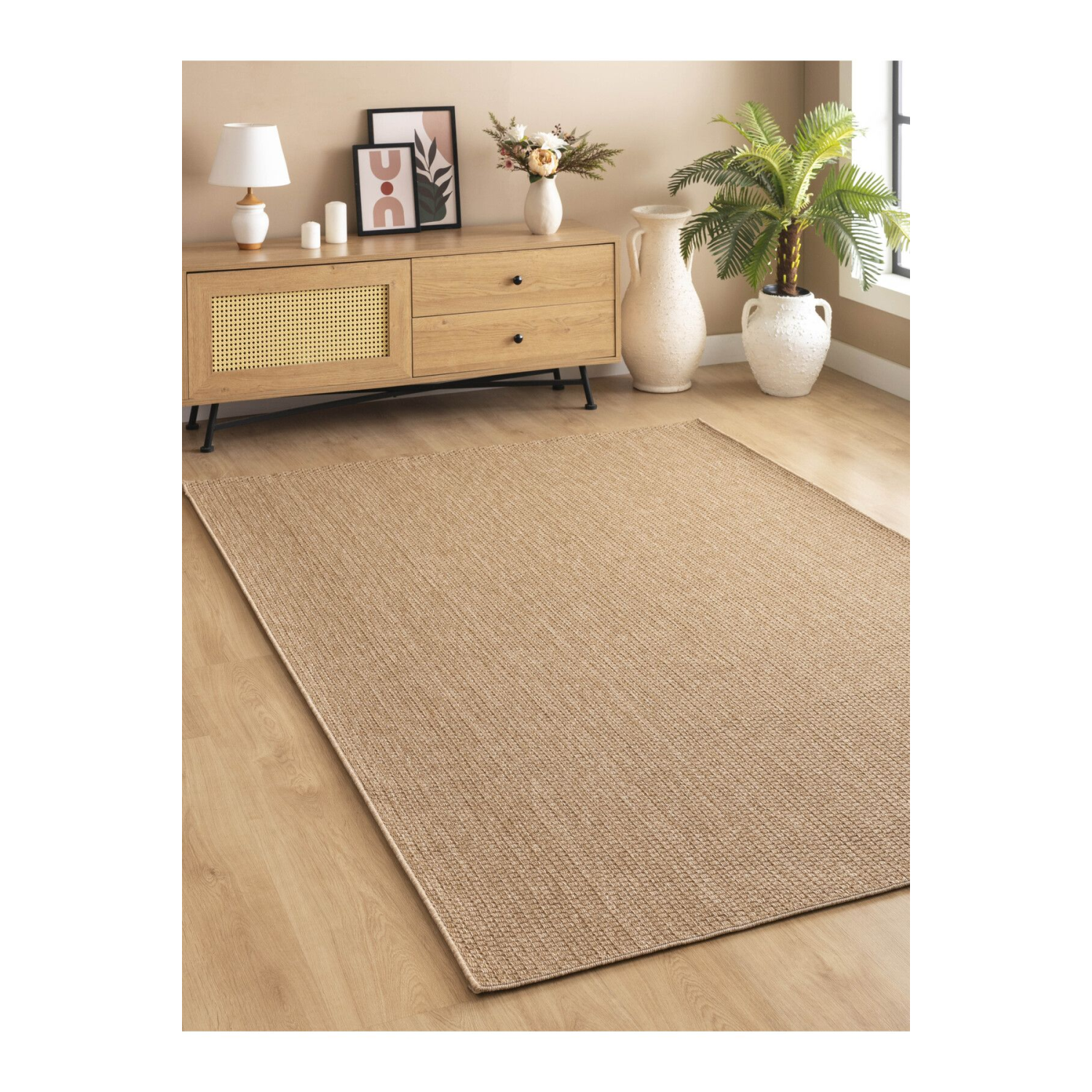Sisal Jut Hasır Model Tek Renk Dokuma Yıkanabilir Toz Vermez Halı Kahve
