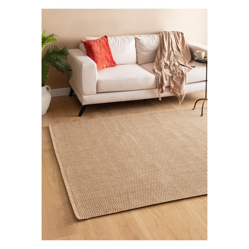Sisal Jut Hasır Model Tek Renk Dokuma Yıkanabilir Toz Vermez Halı Kahve