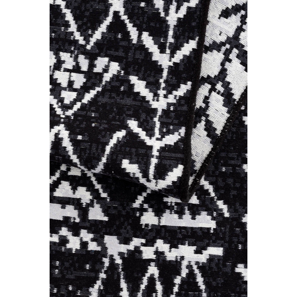 Siyah Mistik Serisi Çift Taraflı Yıkanabilir Pamuk Saçaklı Dokuma Dekoratif Kilim Halı