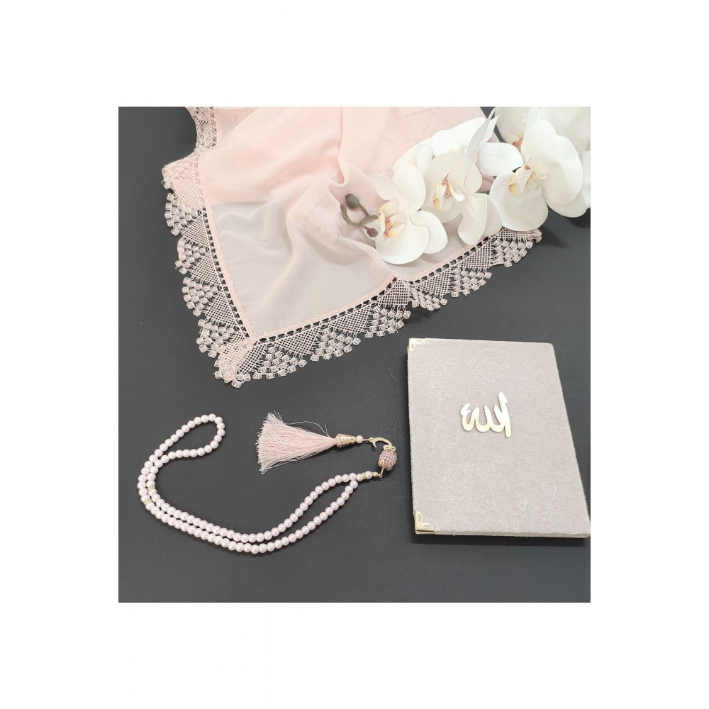 Çeyizlik, Hediyelik, 4'lü Gelin Bohçası Seti, Iğne Oyalı Namaz Örtüsü, Tafta Seccade, Yasin, Tesbih