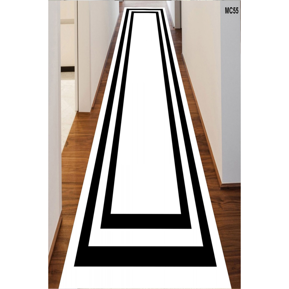Beyaz Zemin Siyah Çerçeveli Yolluk, Koridor Halısı, Kaymaz Taban, Yıkanabilir Yolluk, Antre Halısı
