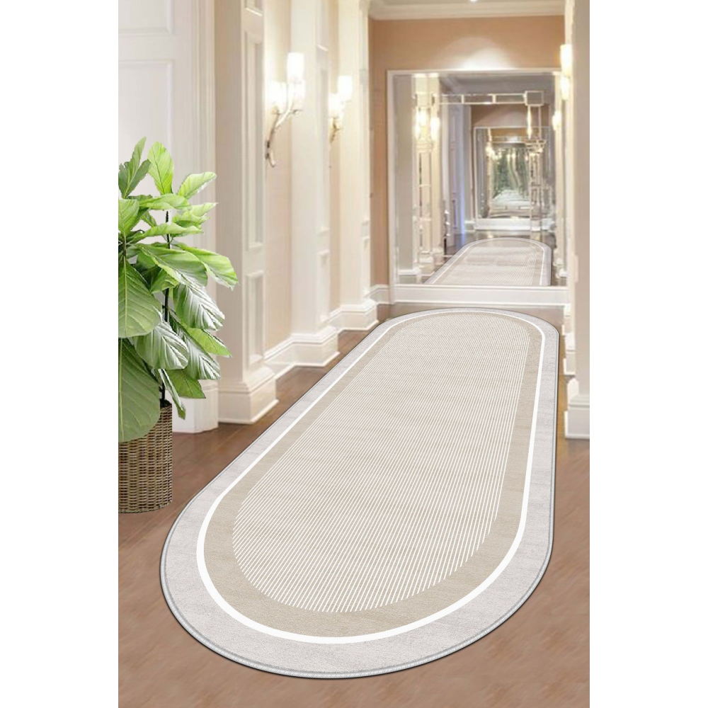 Makinede Yıkanabilir Kaymaz Taban Leke Tutmaz Oval Yolluk Ev Dekorasyonu İçin Bej Kesme Yolluk