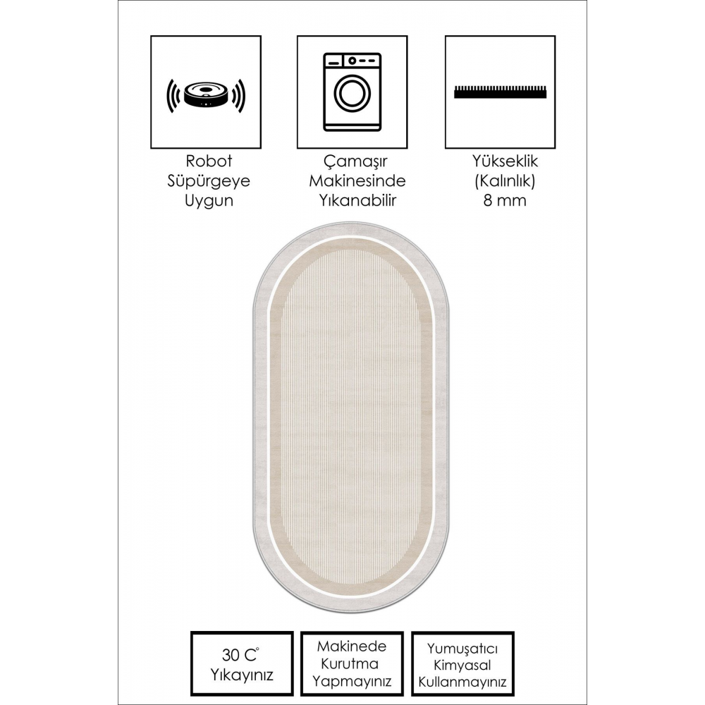 Makinede Yıkanabilir Kaymaz Taban Leke Tutmaz Oval Yolluk Ev Dekorasyonu İçin Bej Kesme Yolluk