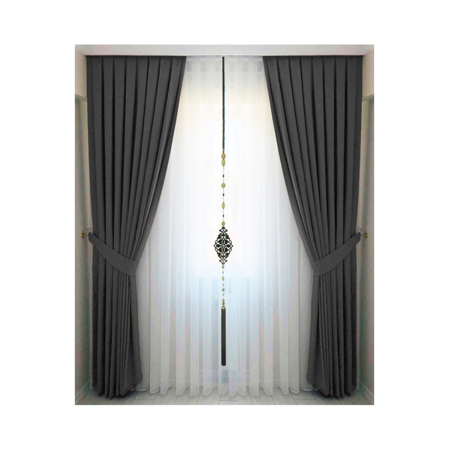 Antrasit Gri Pileli Kadifemsi Fon Perde Yüksek Kalite Tek Kanat