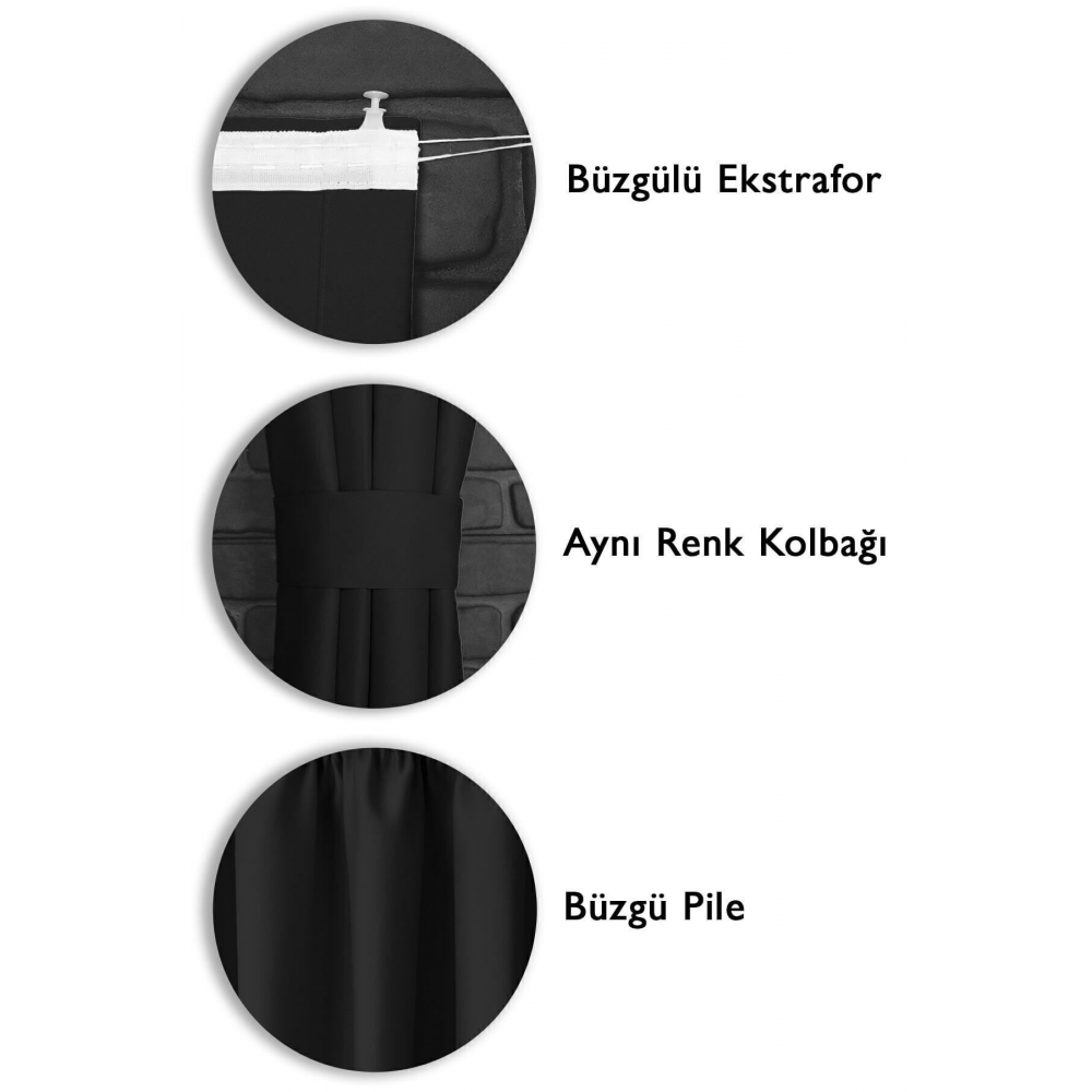 Blackout Işık Geçirmez Fon Perde Siyah Pilesiz Ekstraforlu Karartma Güneşlik  V-11