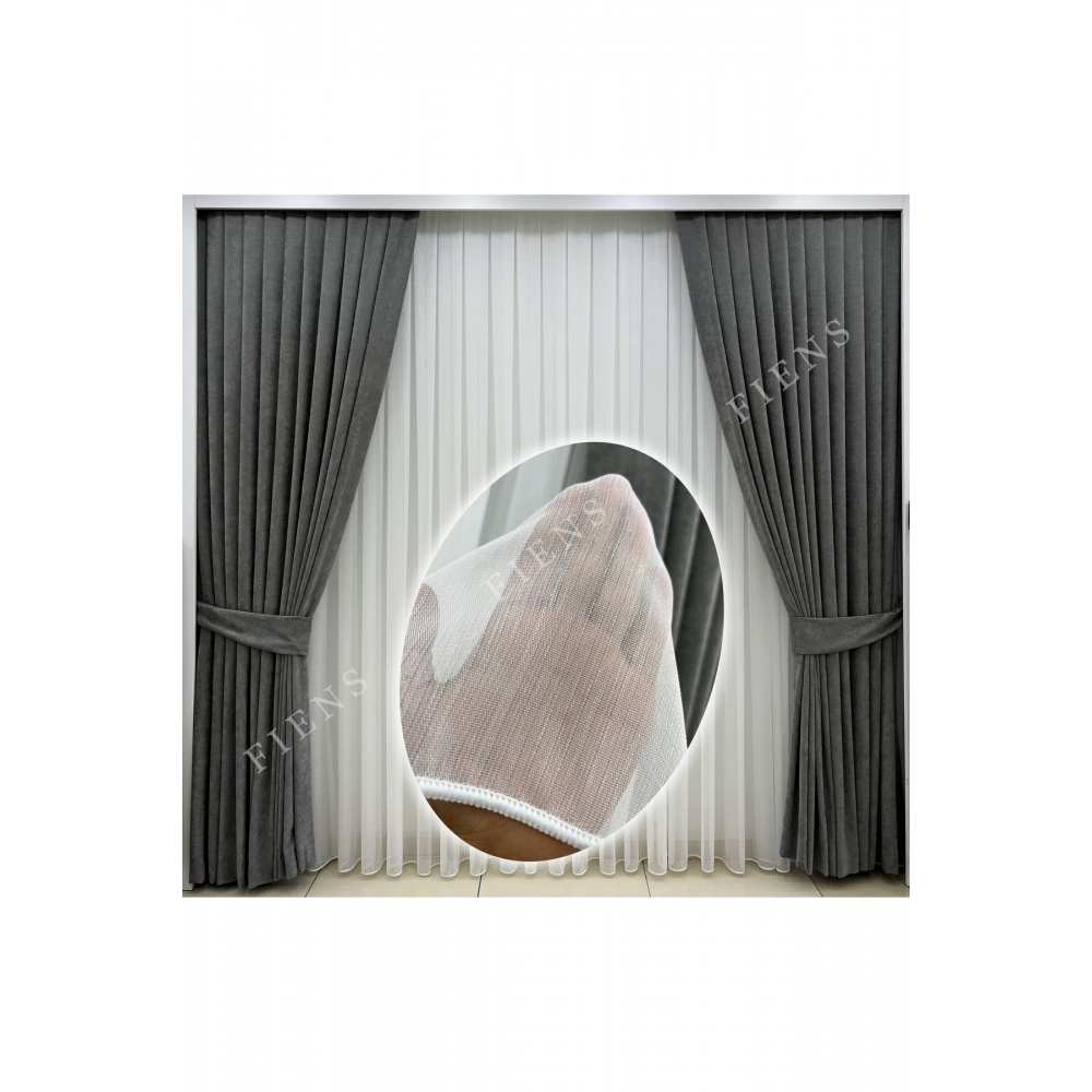 Simli Bambu Şantuklu Ağır Gramajlı 1/3 Kat Sık Pileli Her Odaya Uygun Tül Perde Ütü Istemez