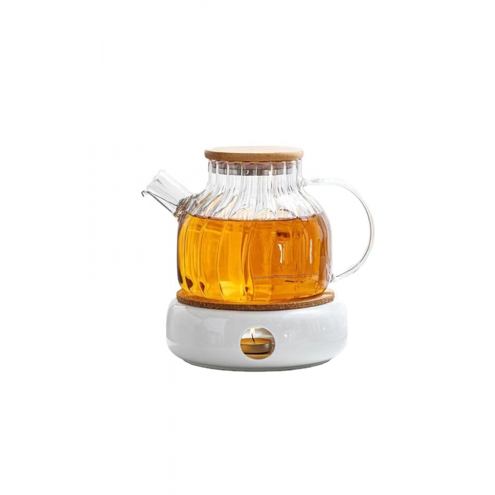 Bambu Zarafeti, Dilimli Model 1000 ml Süzgeçli Cam Demlik Bitki Çayları ,Borosilikat , Sürahi