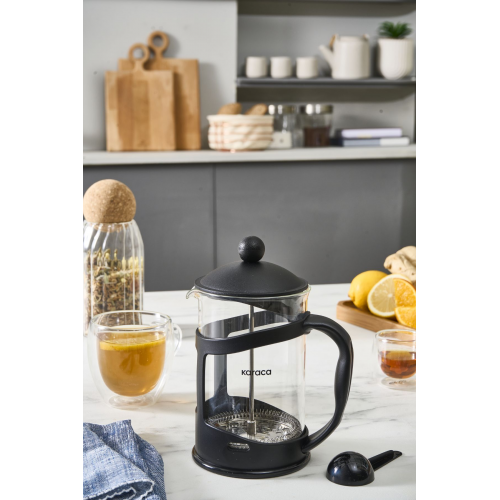 Coffee Bean Kaşık Hediyeli Borosilikat Cam Siyah French Press 800 Ml