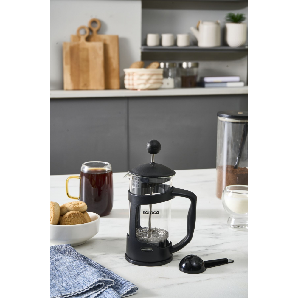 Karaca Coffee Bean Kaşık Hediyeli Borosilikat Cam French Press 350 Ml Siyah