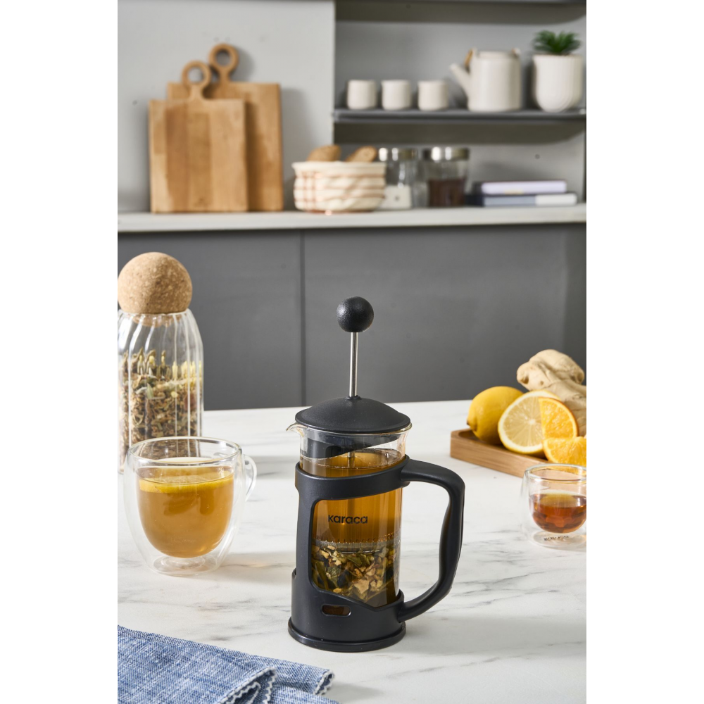 Karaca Coffee Bean Kaşık Hediyeli Borosilikat Cam French Press 350 Ml Siyah