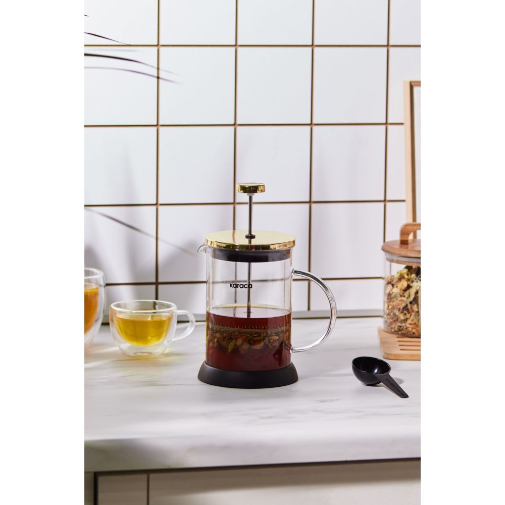 Karaca Coffee Bean Kaşık Hediyeli Borosilikat Cam French Press Gold 800 ml