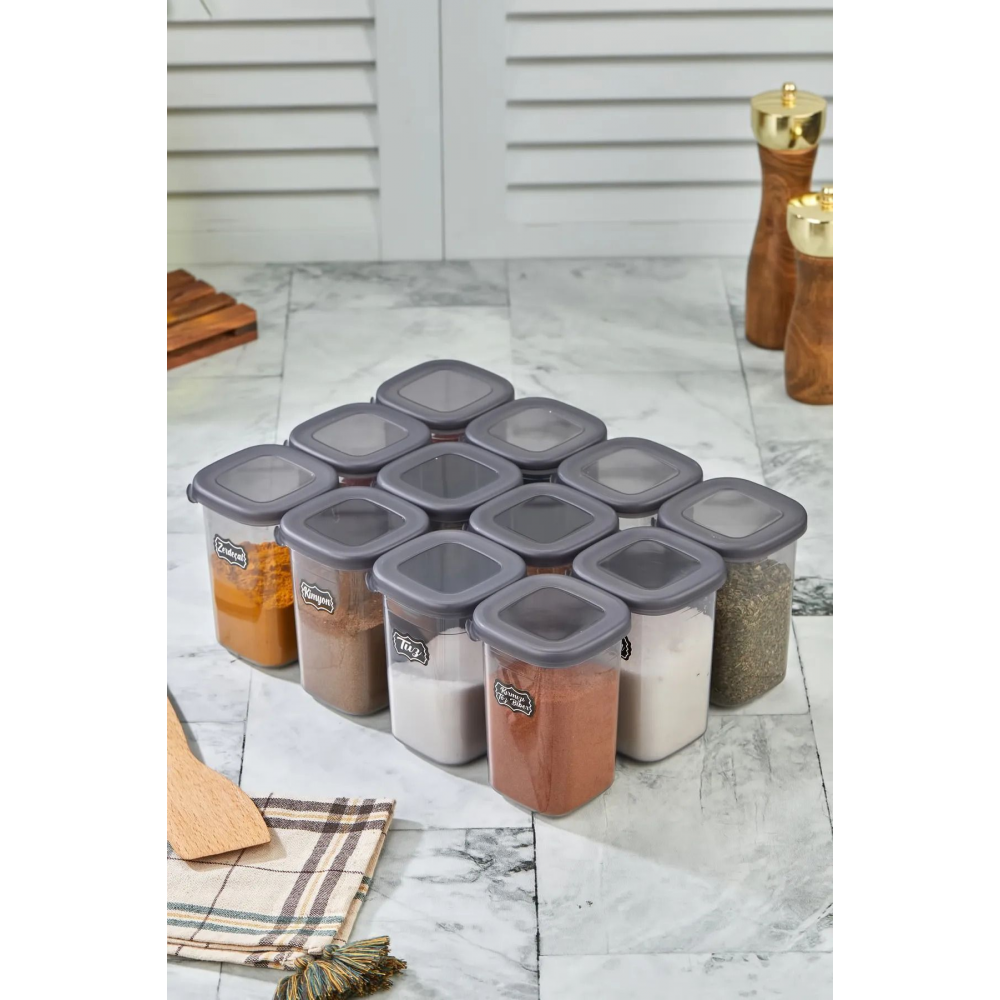 12'li Etiketli Ve Sızdırmaz Kapaklı Baharatlık Seti - 450ml - Etiket Hediyeli