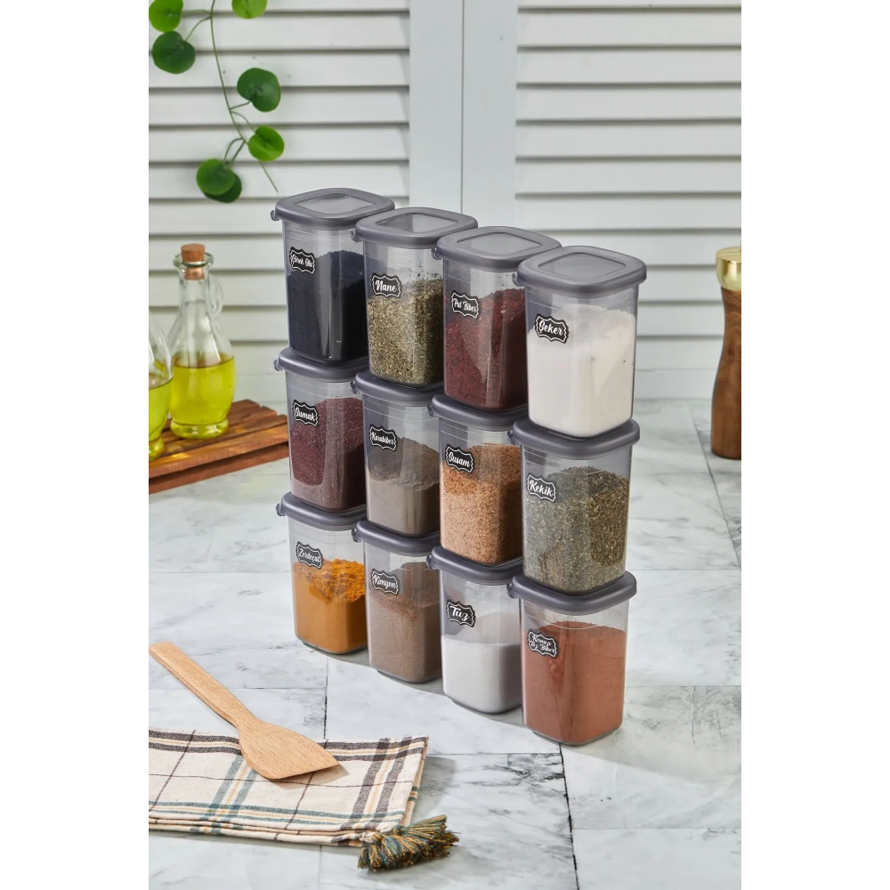 12'li Etiketli Ve Sızdırmaz Kapaklı Baharatlık Seti - 450ml - Etiket Hediyeli