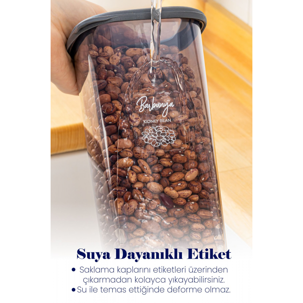 Beyaz Serigrafi Etiketli Kaşıklı 12li Peggy Erzak Saklama Kabı 0,55 Litre Baharatlık Antrasit