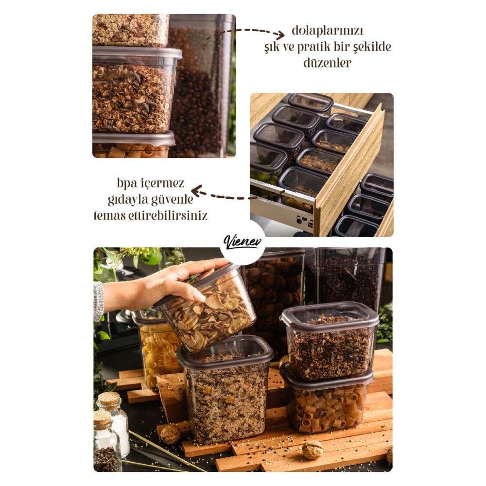 Beyaz Serigrafi Etiketli Kaşıklı 12li Peggy Erzak Saklama Kabı 0,55 Litre Baharatlık Antrasit