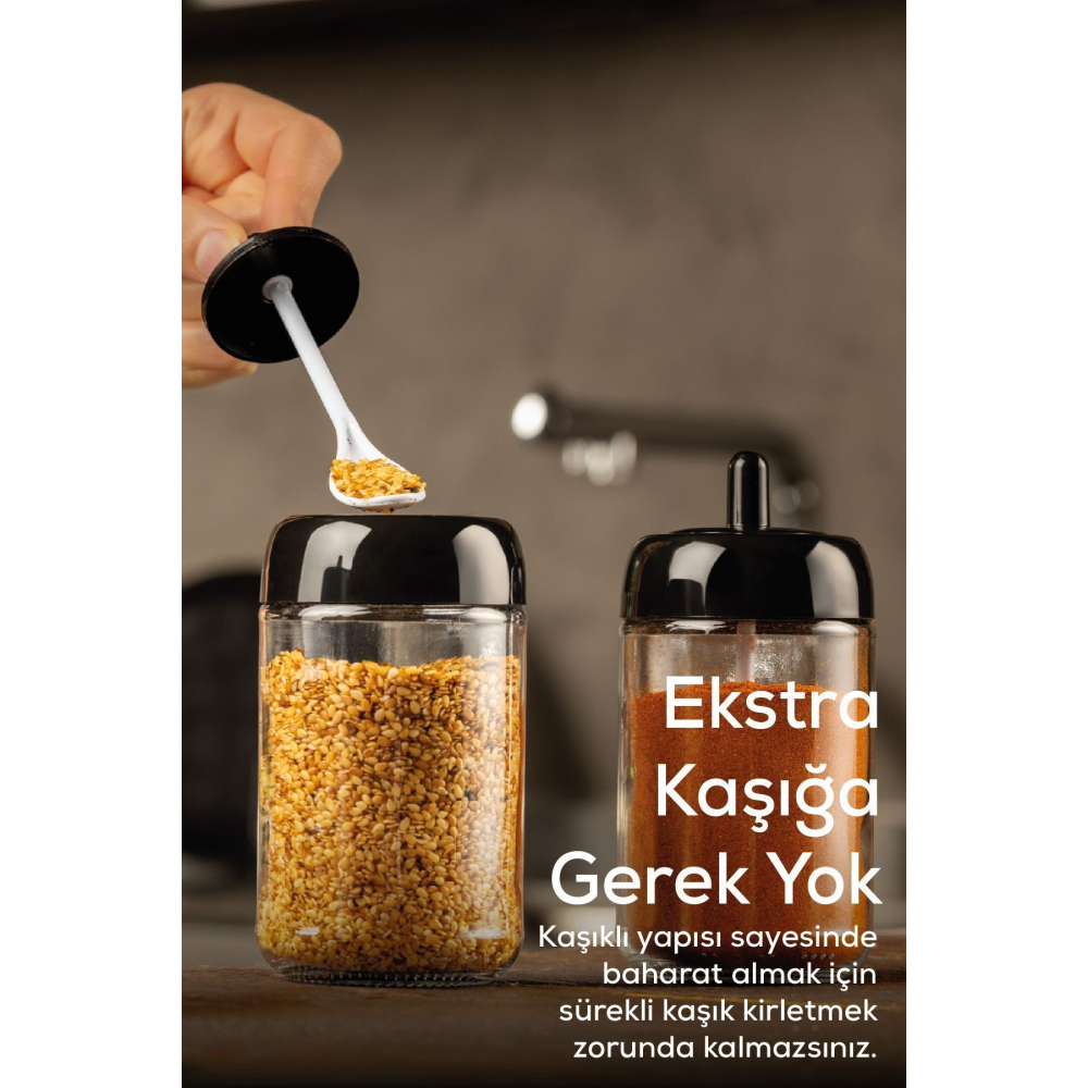 Kendinden Kaşıklı Etiketli 12'li Uzun Baharat Seti - Cam