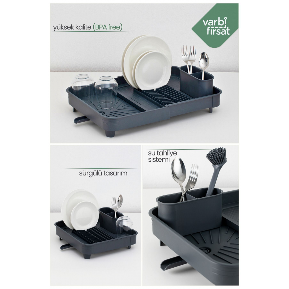 Açılır Kapanır Sürgülü Tabaklık Bulaşıklık Bulaşık Sepeti Bulaşık Kurutma / Antrasit