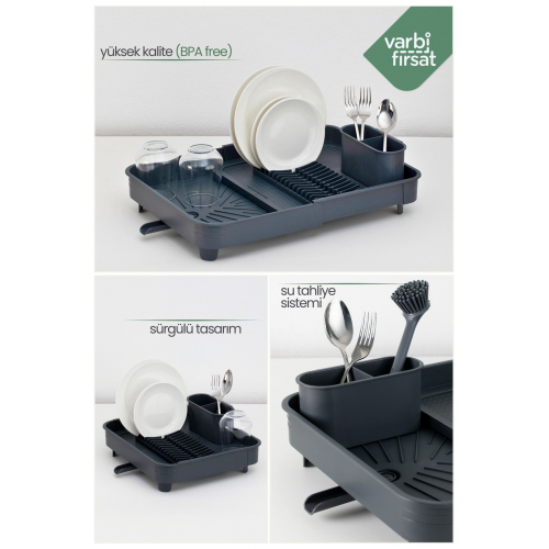 Açılır Kapanır Sürgülü Tabaklık Bulaşıklık Bulaşık Sepeti Bulaşık Kurutma / Antrasit
