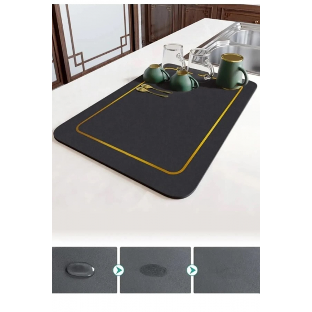 Bulaşık Kurutma Örtüsü Siyah Tezgah Üstü Bulaşık Matı Süper Emici Bulaşıklık