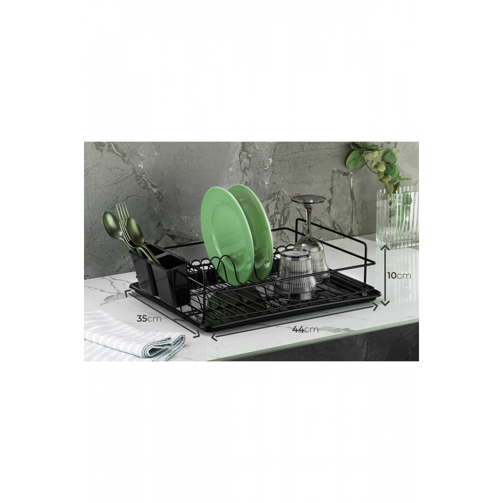 Ömür Boyu Paslanmaz Bulaşıklık Bulaşık Sepeti Tek Katlı Tabaklık Termo Plastik Kaplama Siyah