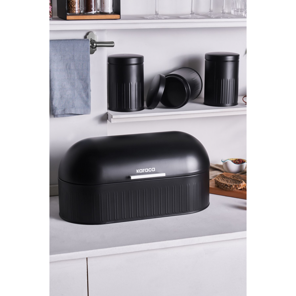Aren Karbon Çelik Ekmek Kutusu XL Saklama Kabı Hediyeli Siyah