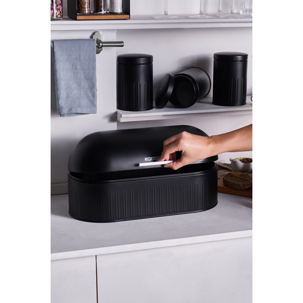 Aren Karbon Çelik Ekmek Kutusu XL Saklama Kabı Hediyeli Siyah