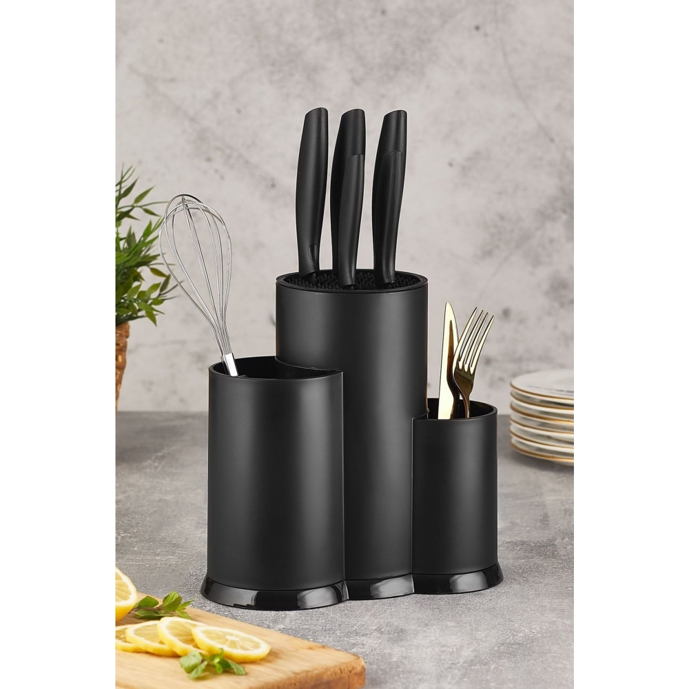 Rita Tezgah Üstü Bölmeli Kaşık Bıçak Standı - Siyah Kaşıklık Bıçaklık Düzenleyici Organizer -