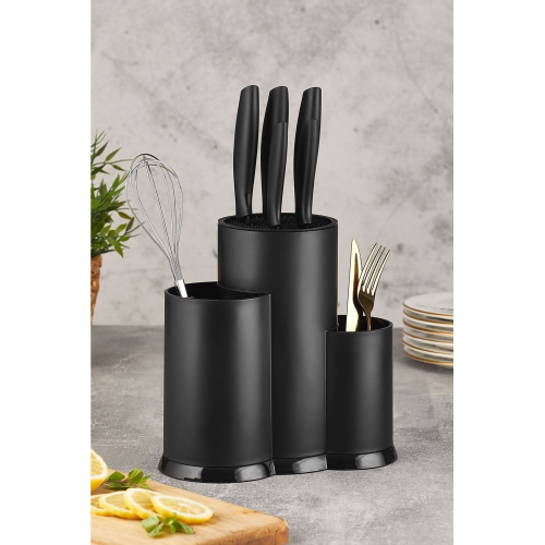 Rita Tezgah Üstü Bölmeli Kaşık Bıçak Standı - Siyah Kaşıklık Bıçaklık Düzenleyici Organizer -