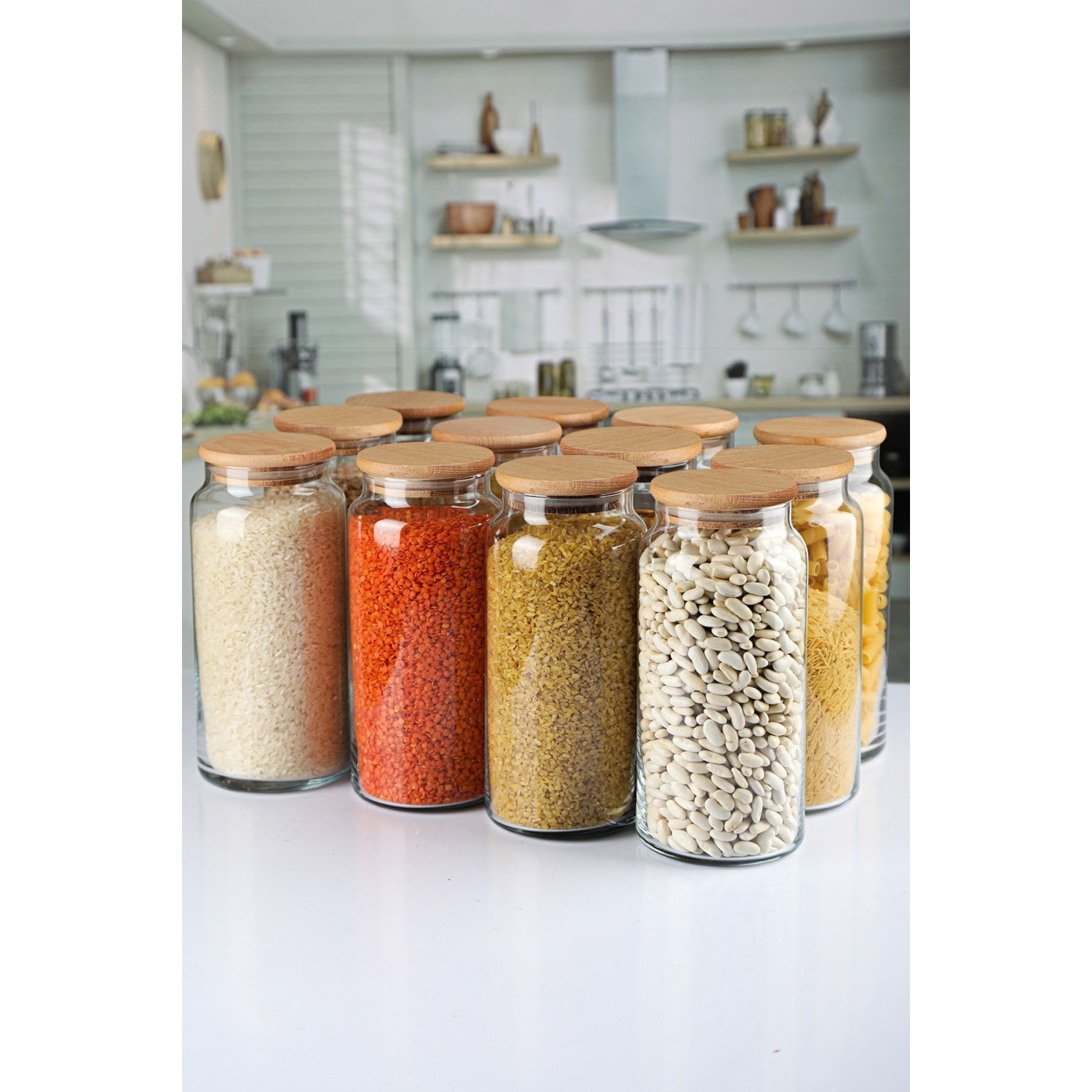 Etiketli, 12'li Vakumlu Kapaklı Büyük Boy 1300ml Kavanoz Takımı