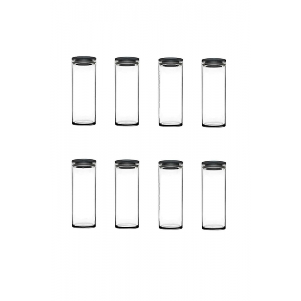 Vakumlu Cam Kavanoz - Cam Erzak Saklama Kabı, 8 Li Gri Pb43756-8 Modeli