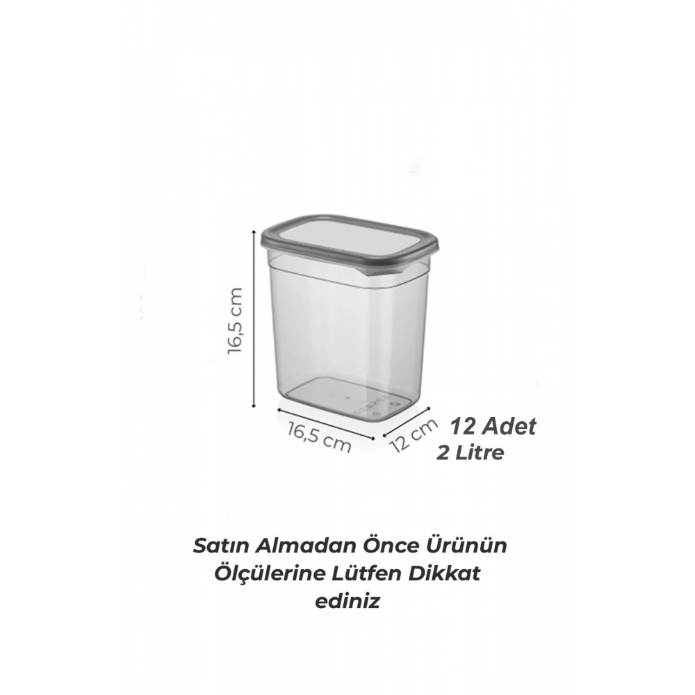 12'li Etiketli Moly Dikdörtgen Erzak Saklama Kabı Seti 2000ml -çoklu Set Yapılabilen Kapaklı 2 Litre