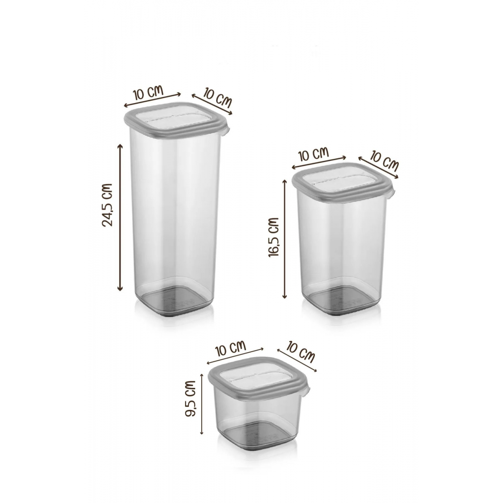 18'li Etiketli Square Kare Erzak Saklama Kabı Seti x6(550ml-1200ml-1750ml) Sert Kapaklı Kavanoz