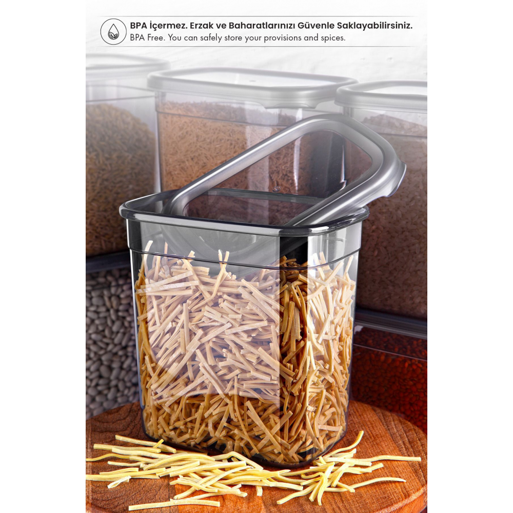 6'lı Etiketli Moly Dikdörtgen Erzak Saklama Kabı Seti 2000ml -çoklu Yapılabilen Set Kapaklı 2 Litre