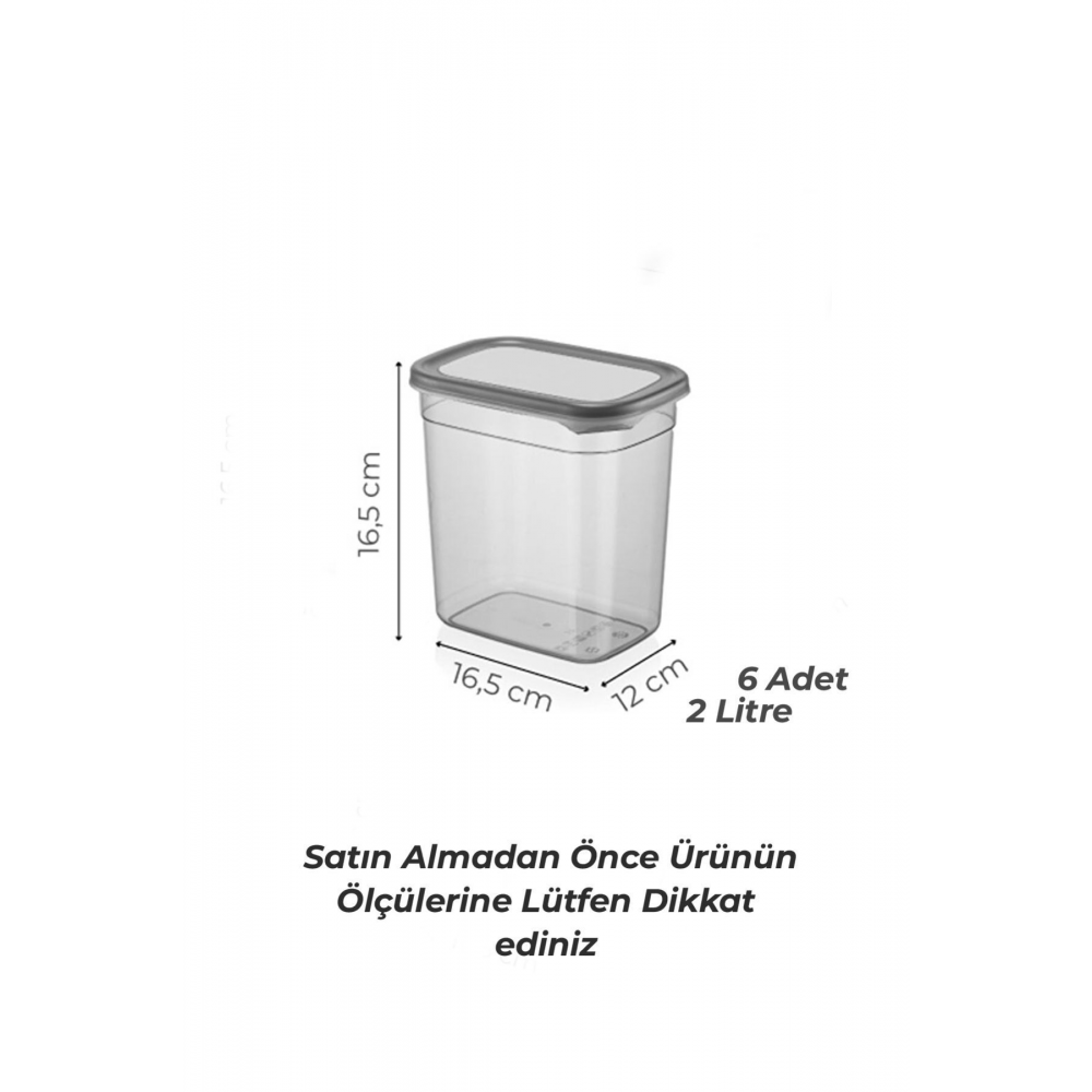 6'lı Etiketli Moly Dikdörtgen Erzak Saklama Kabı Seti 2000ml -çoklu Yapılabilen Set Kapaklı 2 Litre