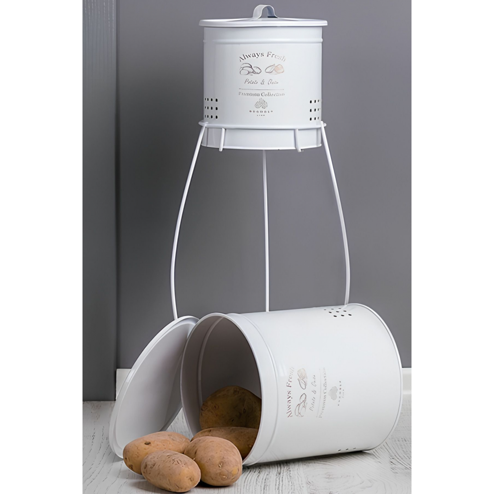 2 Katlı Lüx Ferforje Metal Patates Soğan Sepeti - Sebzelik - Patates Soğanlık Sepeti