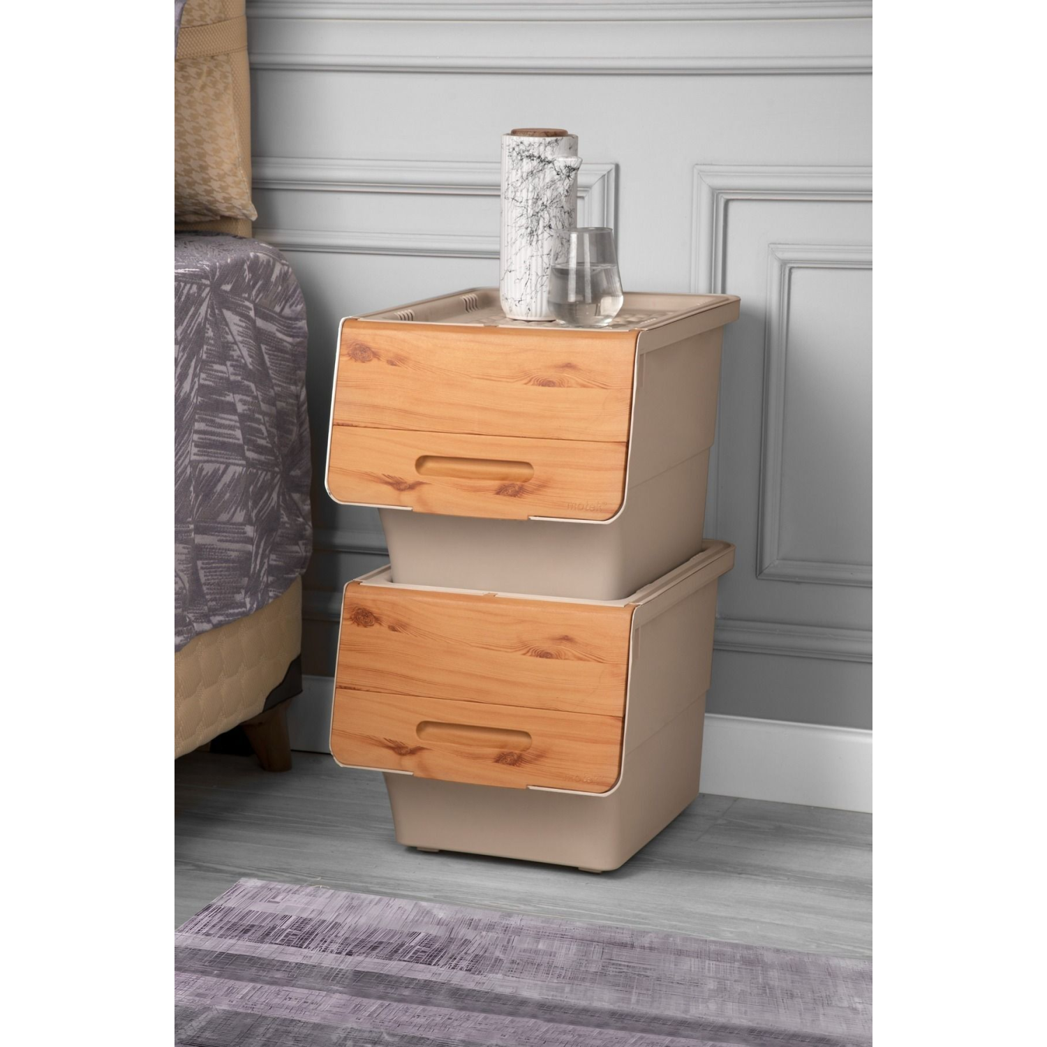 Bambu Organizer Kutu Tekerlekli Patateslik Soğanlık Sepet Çok Amaçlı Kutu 2 Ad.