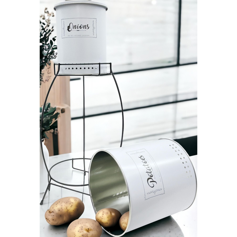 Lüks 2 Katlı Patates Soğanlık Metal Patates Soğan Kovası Sebzelik Sepeti