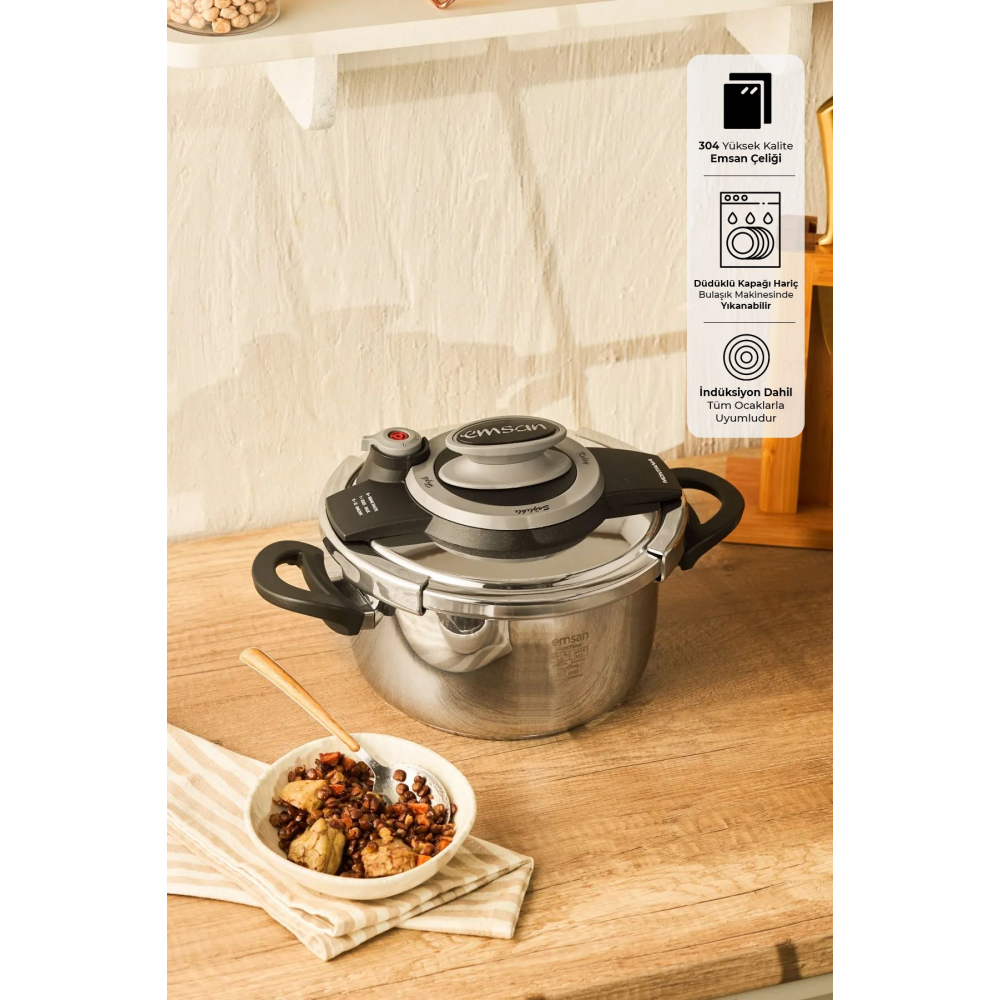 Montana Siyah Gri Düdüklü Tencere 6 Litre