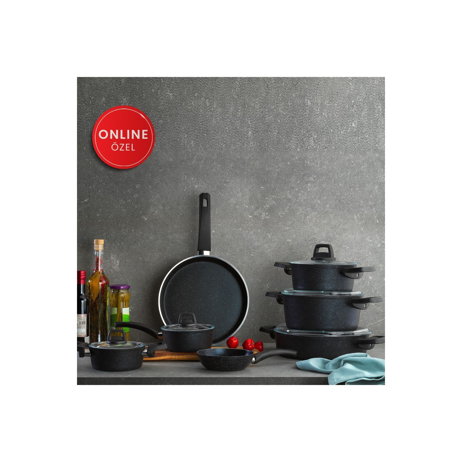 Dark Storm Granit Tencere Seti 12 Parça- Siyah