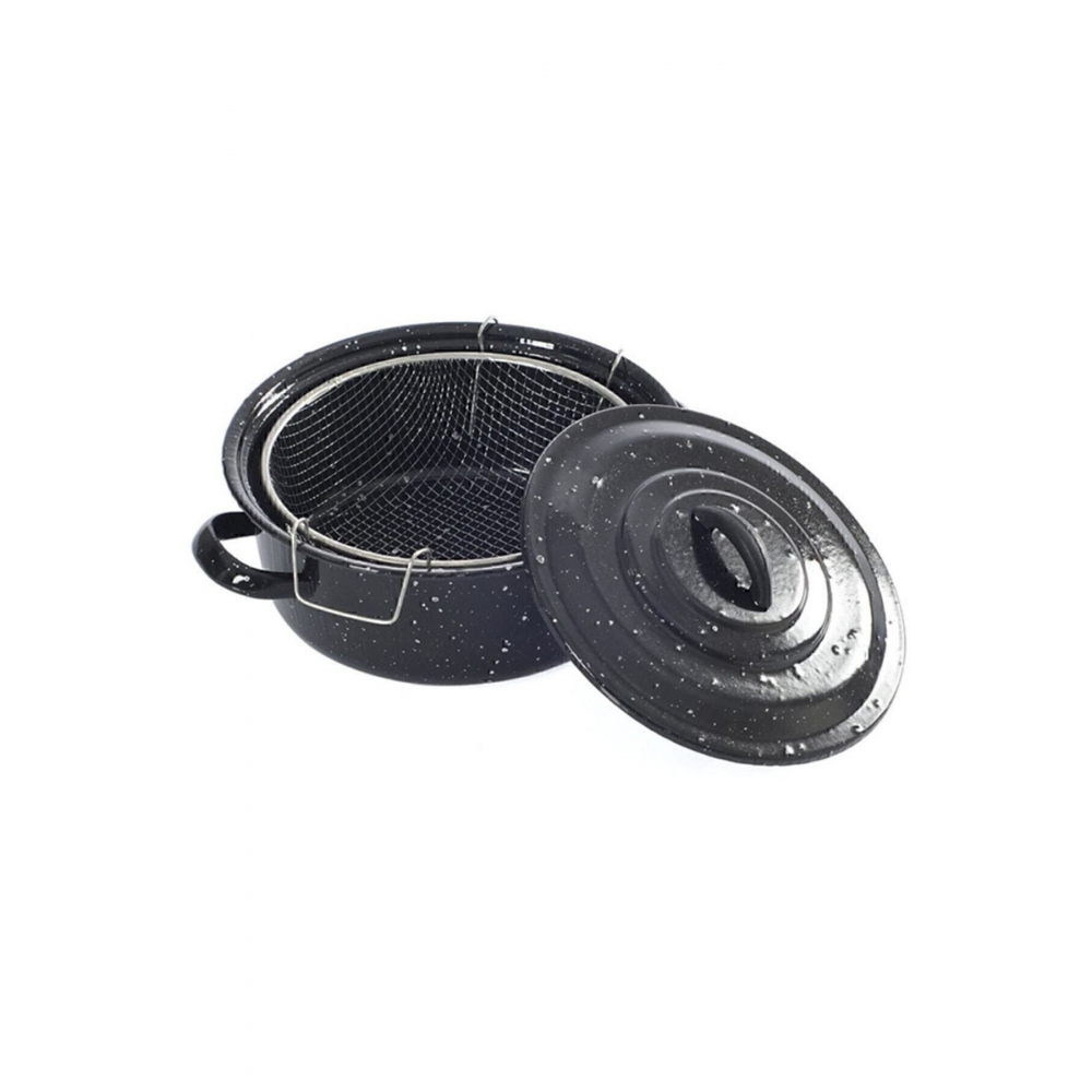 Kapaklı Emaye Fritöz Patates Kızartma Tenceresi 25 Cm Çeyiz