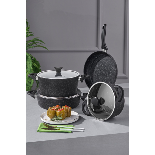 Mastercook 7 Parça Granit Tencere Seti Siyah
