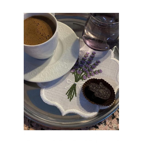 Kokteyl Ve Kahve Yanı Dekoratif Bardak Altlığı Nakışlı Sunum Peçetesi 1 Adet Lavanta Demeti