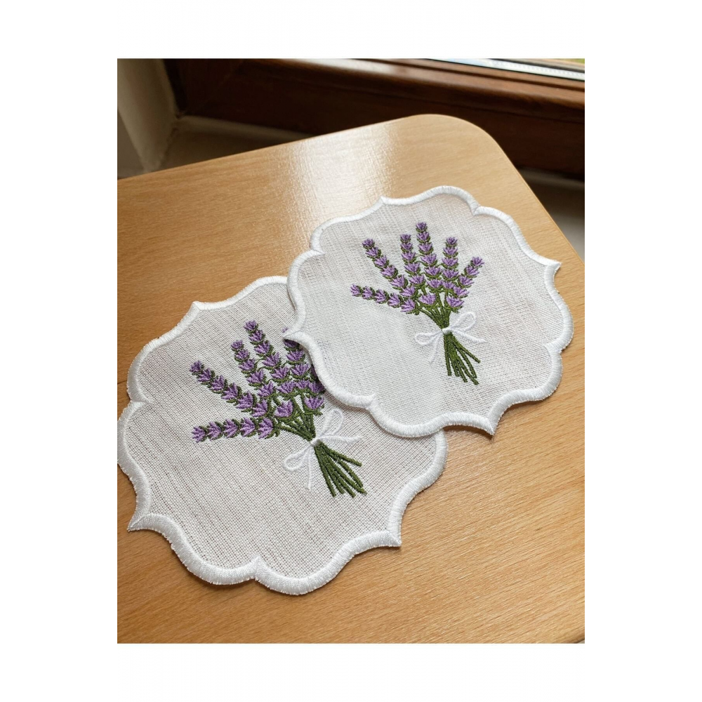 Kokteyl Ve Kahve Yanı Dekoratif Bardak Altlığı Nakışlı Sunum Peçetesi 1 Adet Lavanta Demeti
