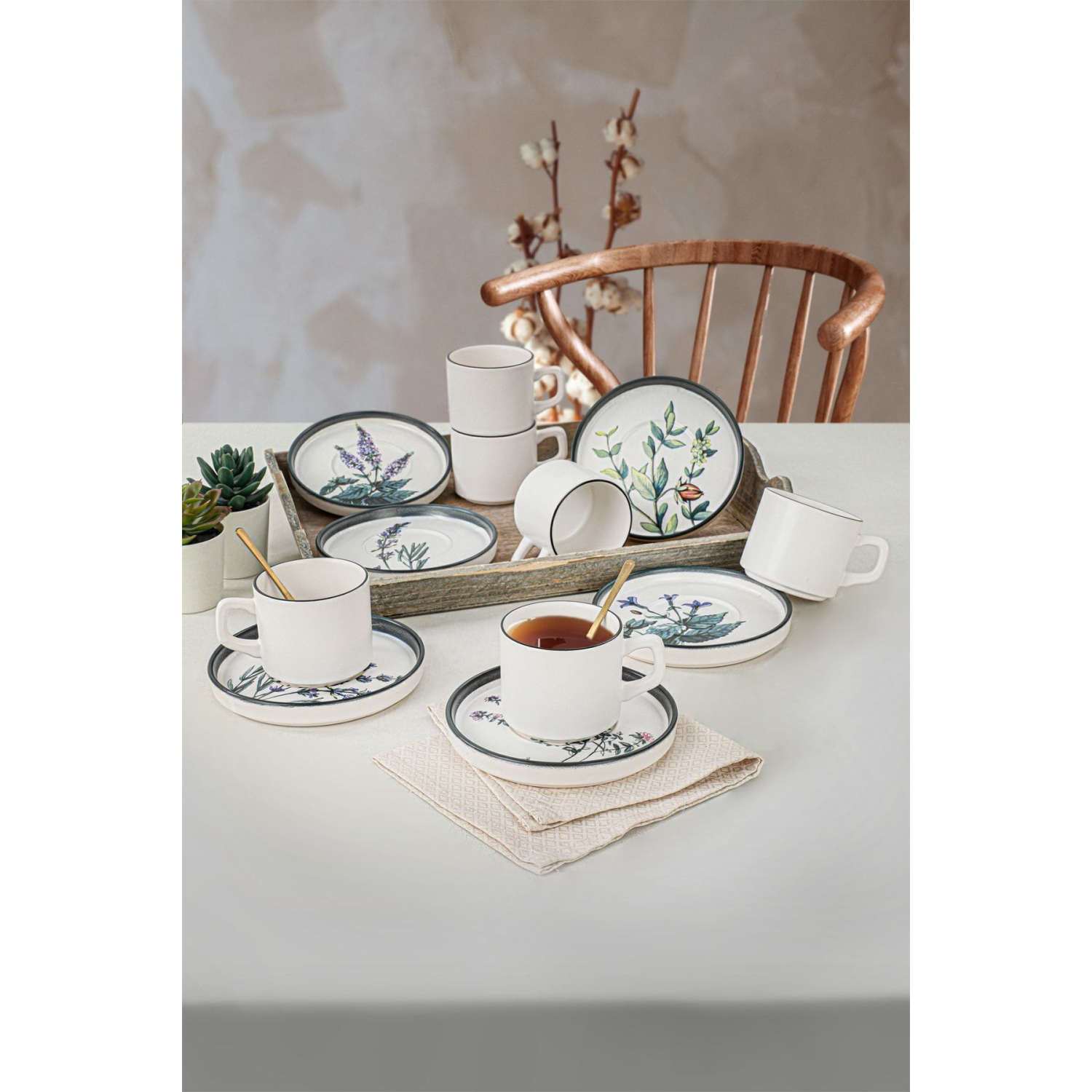 Çiçek Bahçesi Stackable Çay Takımı 12 Parça 6 Kişilik-18938-39-40-41-42-43